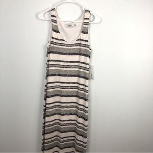 Just Fab White, Gray, Blue Horizontal Striped Knit Maxi Dress Size Small NWT